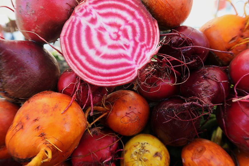 Colorful Rainbow Beets with Striped Cross Section