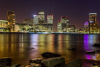 Night Skyline of Boston Back Bay with Water Reflections