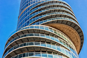 Low angle view of Exzenterhaus Bochum modern glass architecture