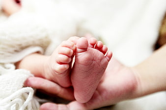 Baby Feet Held In Adult Hand