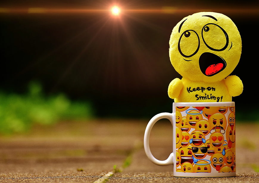 Surprised Yellow Smiley Plushie on Emoji Mug
