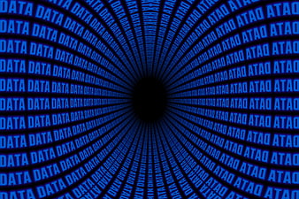 Abstract blue data tunnel with repeating text pattern