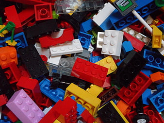 Close-up of colorful mixed Lego bricks and building blocks