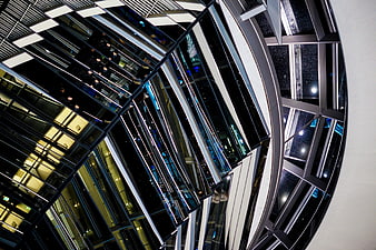 Abstract view of Reichstag dome glass architecture at night