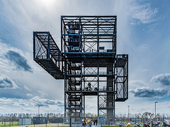 Modern Steel Observation Tower with Cantilevered Deck