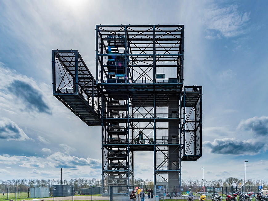 Modern Steel Observation Tower with Cantilevered Deck