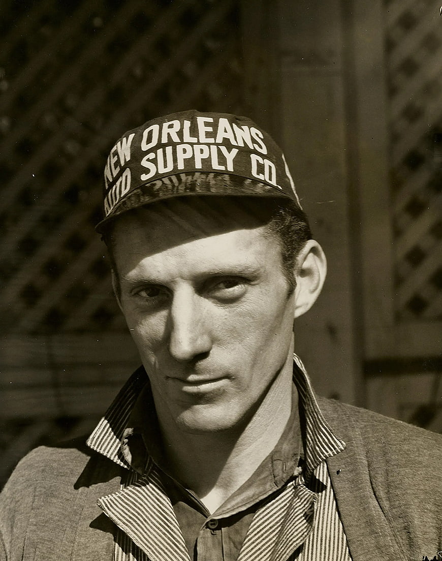 Vintage Portrait of Man in New Orleans Auto Supply Cap