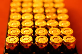 Rows of Brass Bullet Casings in Magazine