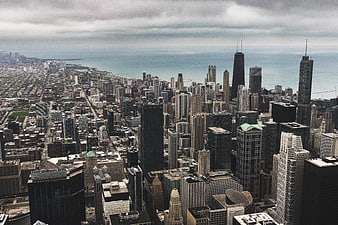 Aerial View of Chicago Skyline and Lake Michigan