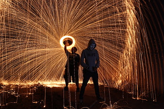 Steel Wool Fire Spinning Performance at Night