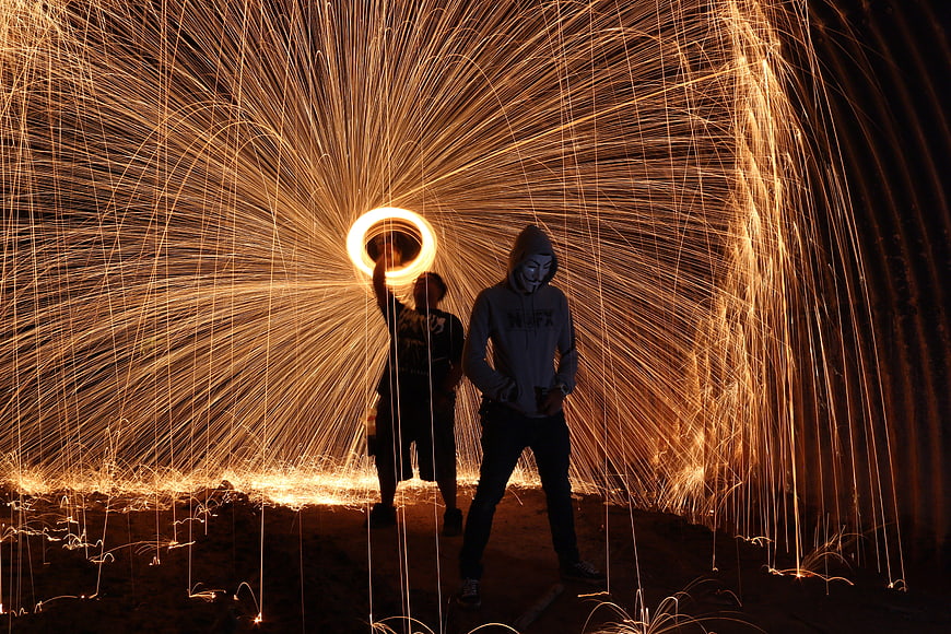 Steel Wool Fire Spinning Performance at Night