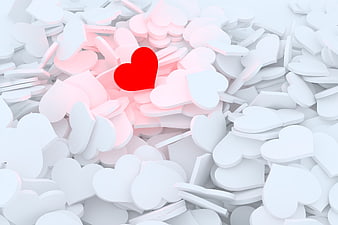 3D Red Heart Among White Hearts Background