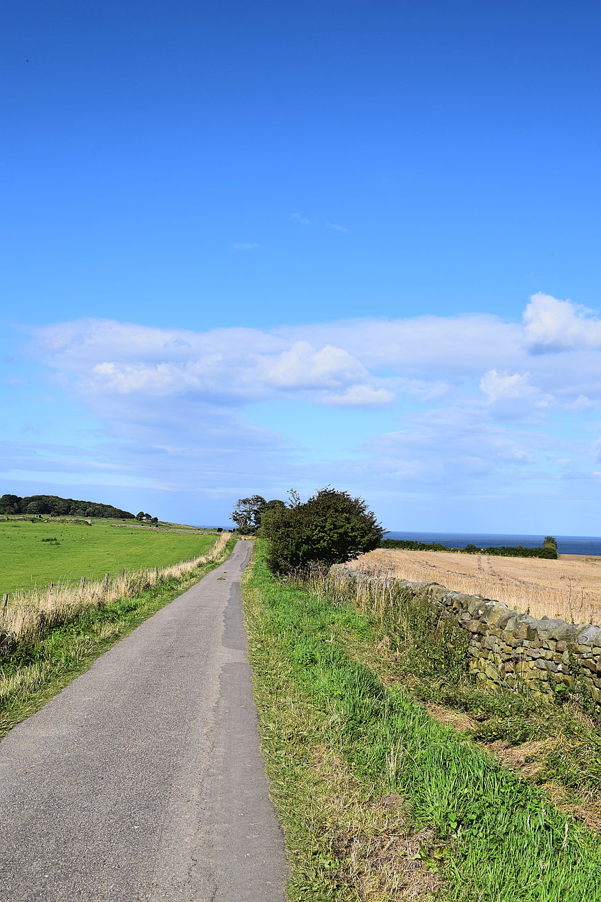 Narrow country road leading to the sea in Yorkshire