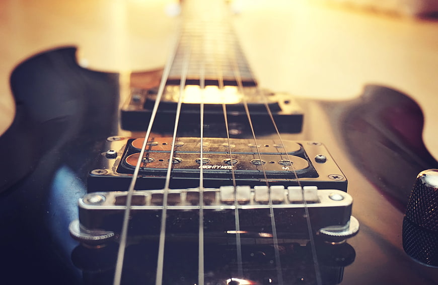 Close-up of Electric Guitar Bridge and Strings