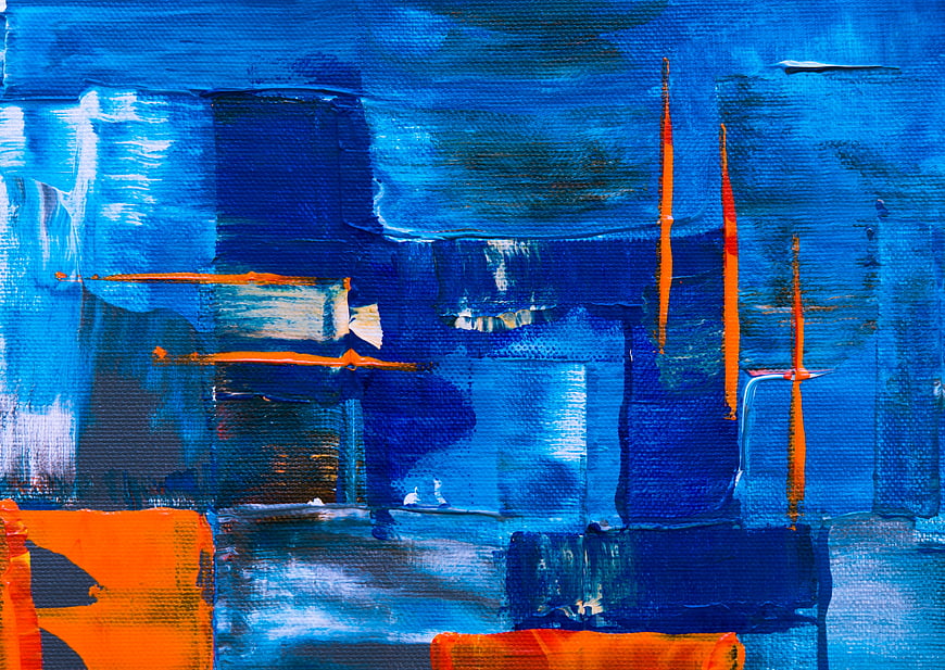 Abstract Blue and Orange Oil Painting on Canvas