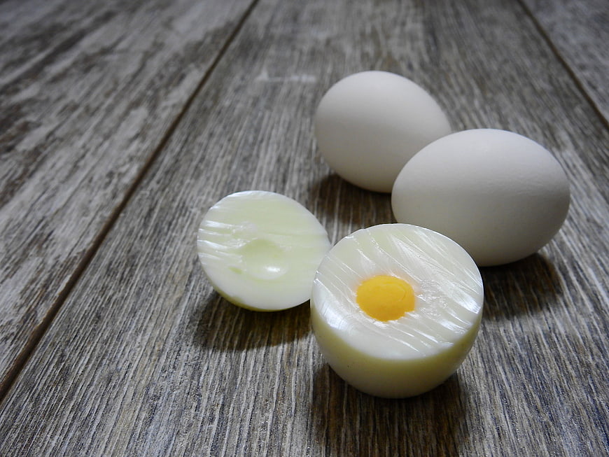 Boiled Eggs on Rustic Wooden Table