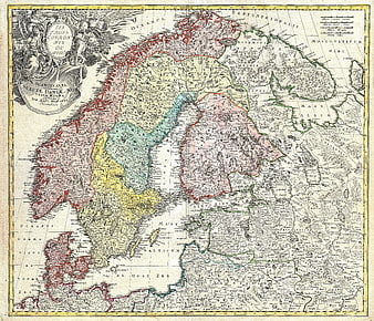 Antique Hand-Drawn Map of Scandinavia with Historical Borders