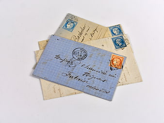 Vintage French Postcards With Antique Postage Stamps And Handwritten Script