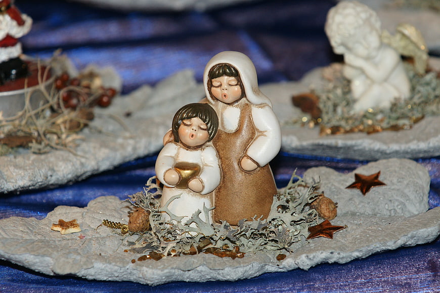 Ceramic Christmas Singing Angels on Blue Velvet Background