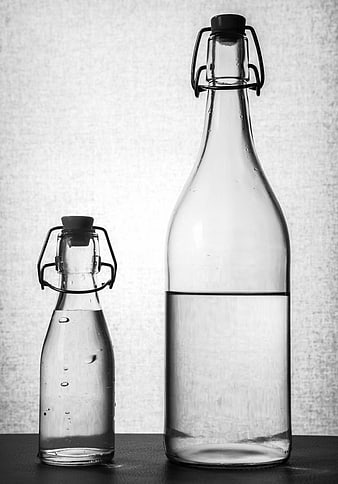 Black and White Glass Bottles with Water