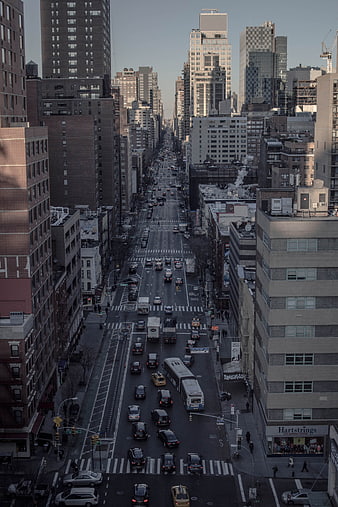 High Angle View of Busy City Street Traffic