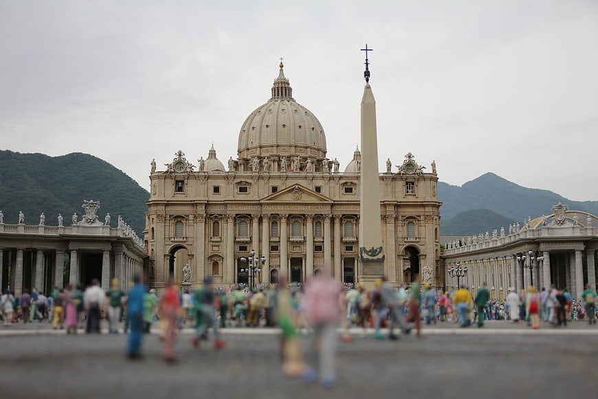 St. Peter's Basilica and Obelisk in Vatican City with Blurred Crowd