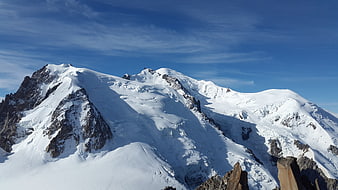 Snowy Mont Blanc Peaks Under Blue Sky