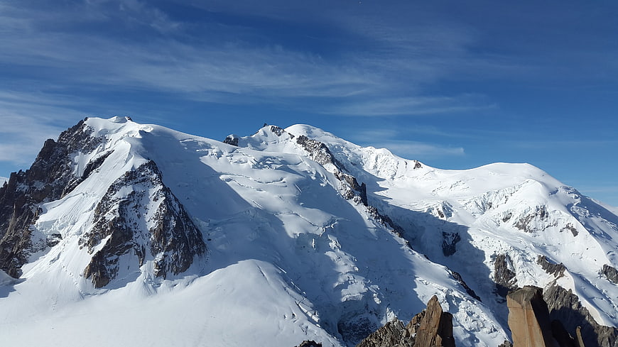 Snowy Mont Blanc Peaks Under Blue Sky