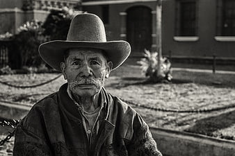 Portrait of elderly man in hat in Antigua Guatemala
