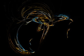 Abstract fractal art of a bird with worm in gold and blue