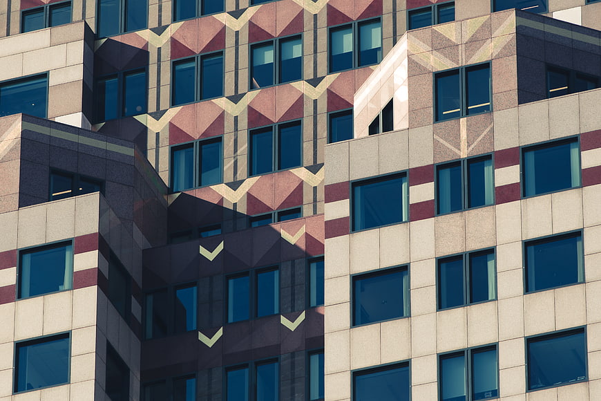 Modern Geometric Building Facade with Abstract Patterns