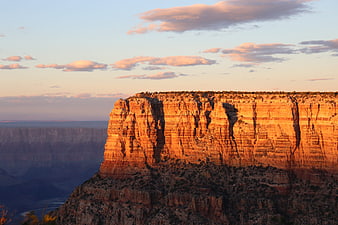 Grand Canyon Rim Illuminated By Golden Hour Sunset Light