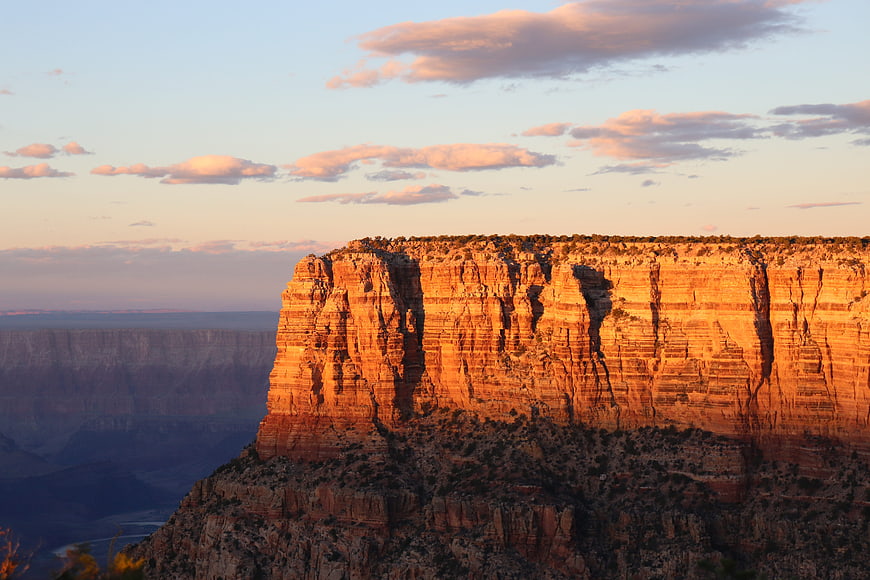 Grand Canyon Rim Illuminated By Golden Hour Sunset Light
