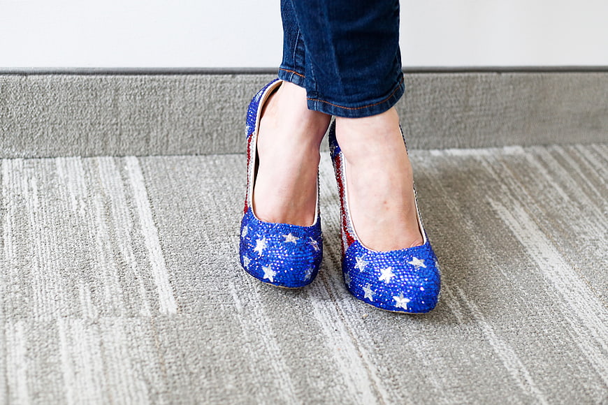 Blue Rhinestone Star Heels on Carpet
