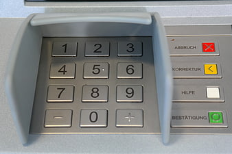 Close-up of ATM Keypad with Privacy Shield and German Buttons