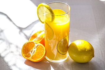 Fresh Orange Juice with Lemon and Orange Slices