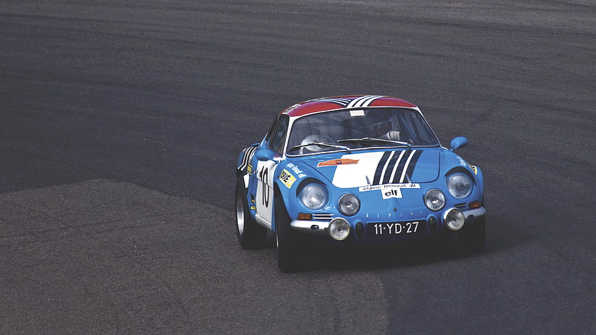 Vintage Alpine A110 Racing Car on Asphalt Track