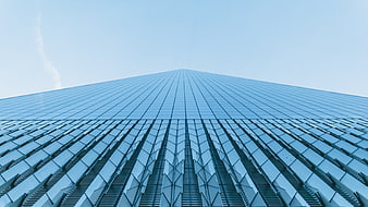 Modern Blue Glass Skyscraper Facade Looking Up