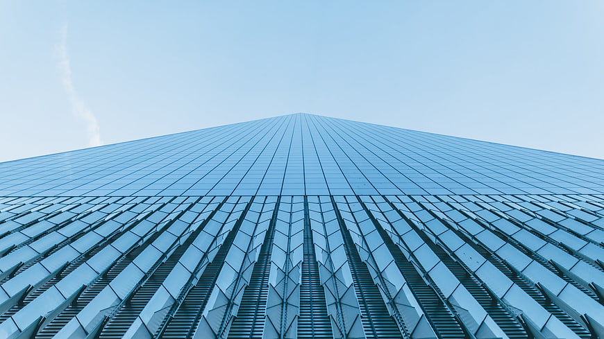 Modern Blue Glass Skyscraper Facade Looking Up