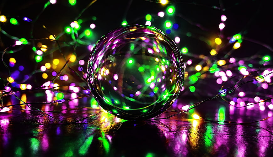 Colorful Christmas Ornament Ball With Multicolored Fairy Lights