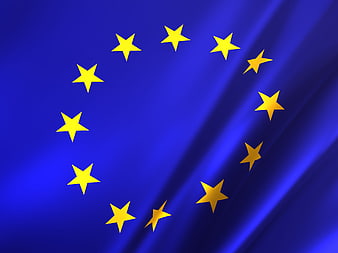 European Union Flag Waving on Blue Background