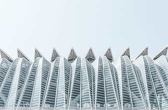Modern glass architecture with curved geometric structures