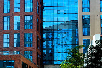 Modern Urban Architecture with Brick and Glass Facades