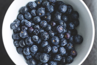 Fresh Blueberries in White Bowl Top View