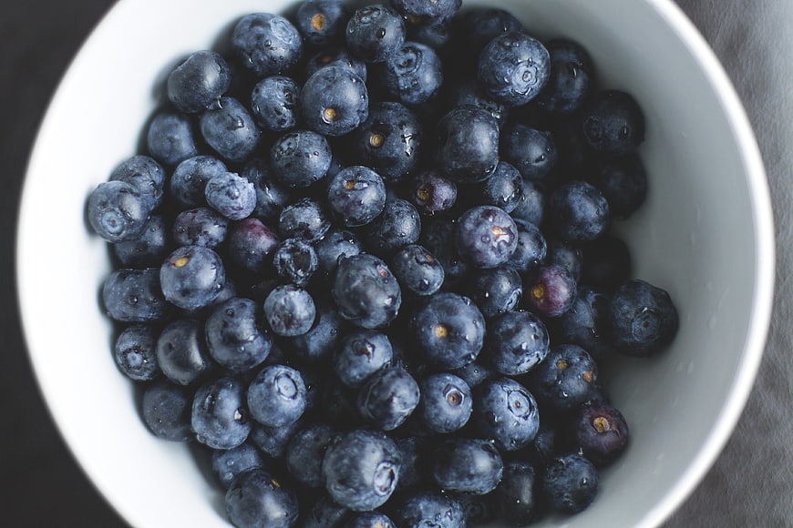 Fresh Blueberries in White Bowl Top View