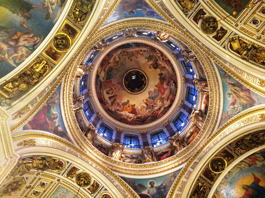 Ornate Baroque Church Dome with Frescoes and Gold Details