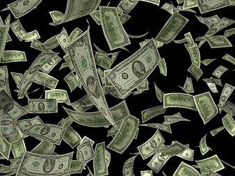 Falling US Dollar Bills on Black Background