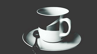 Surreal Black and White Coffee Cup with Melting Effect