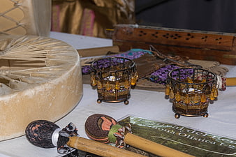 Handcrafted Shamanic Instruments and Ritual Objects Display