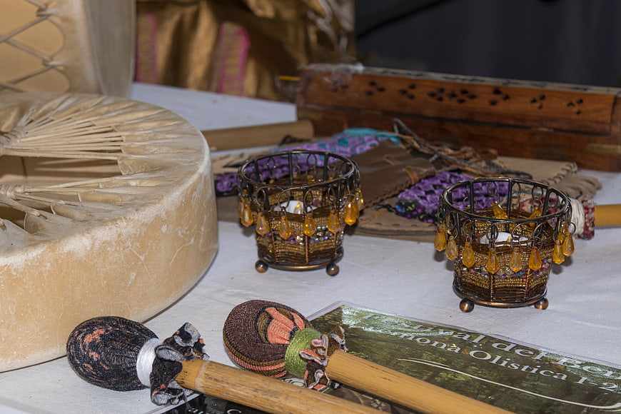 Handcrafted Shamanic Instruments and Ritual Objects Display